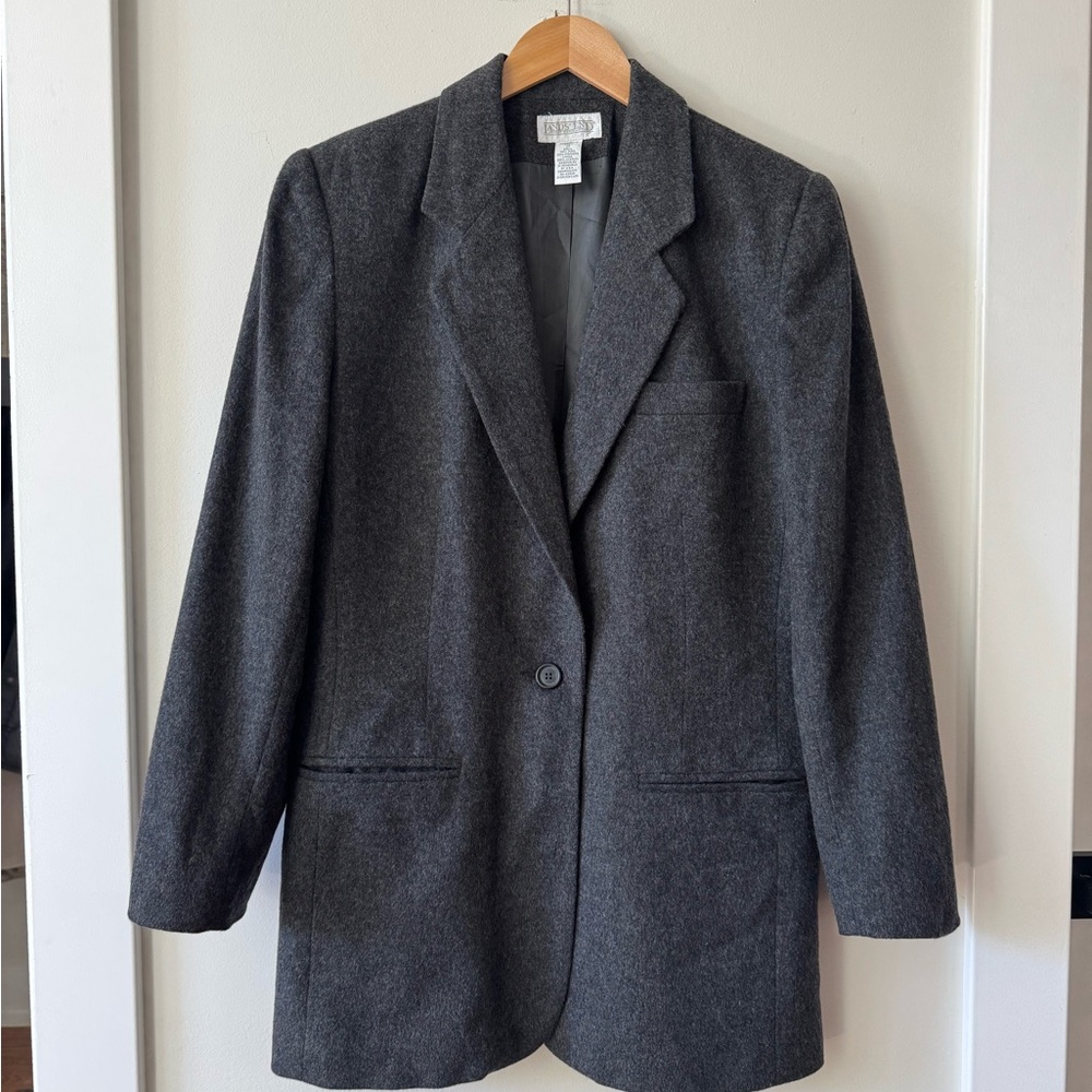 Vintage Lands End Gray Cashmere Wool Blazer - 10 Tall